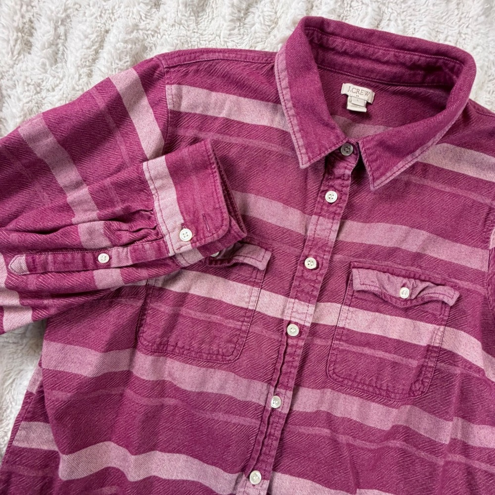 J.Crew Womens Pink Striped Flannel Button Down Shirt C8590 Berry Purple Large